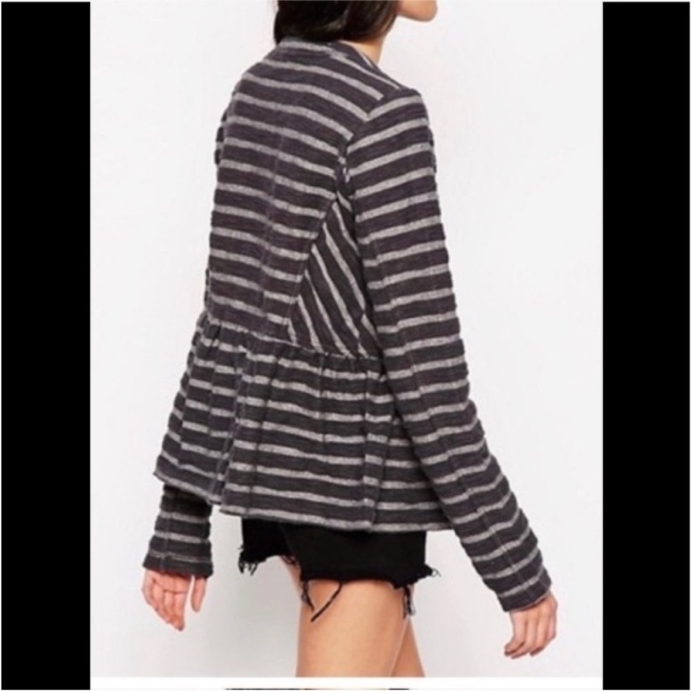 Free People Gray Striped Peplum Zip Jacket - Picture 2 of 11